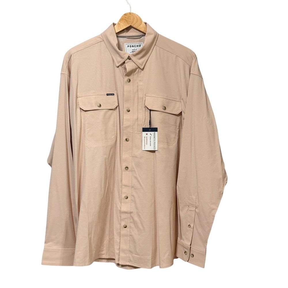 Poncho Outdoors Mens the lavaca Performance Fishing Shirt Magnetic Pockets Large